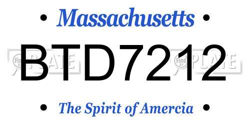BTD7212 Massachusetts License Plate
