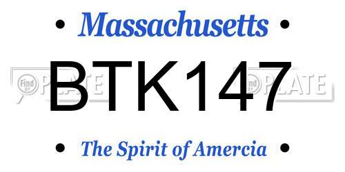 BTK147 Massachusetts License Plate