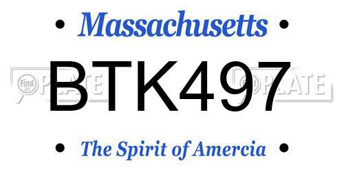 BTK497 Massachusetts License Plate