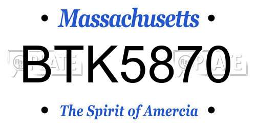BTK5870 Massachusetts License Plate