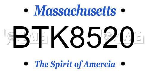 BTK8520 Massachusetts License Plate