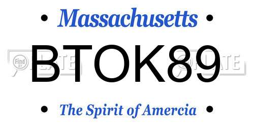 BTOK89 Massachusetts License Plate
