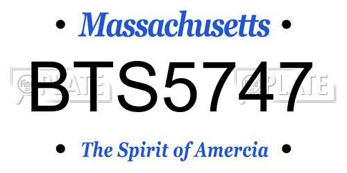 BTS5747 Massachusetts License Plate
