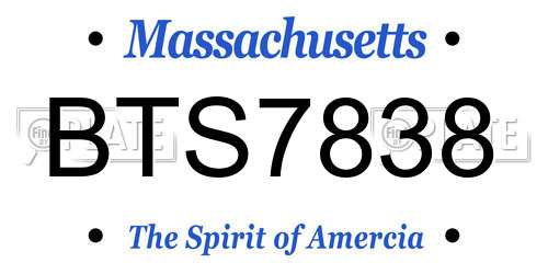 BTS7838 Massachusetts License Plate