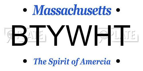 BTYWHT Massachusetts License Plate