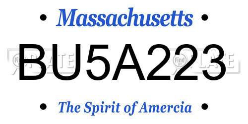 BU5A223 Massachusetts License Plate