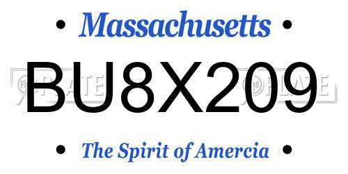 BU8X209 Massachusetts License Plate