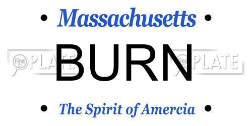 BURN Massachusetts License Plate