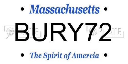 BURY72 Massachusetts License Plate