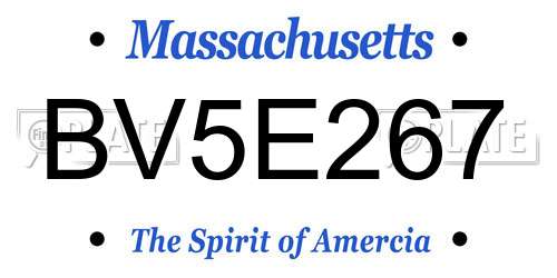 BV5E267 Massachusetts License Plate