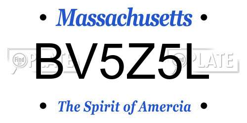 BV5Z5L Massachusetts License Plate