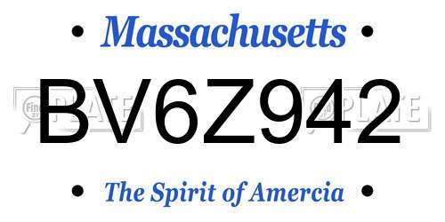 BV6Z942 Massachusetts License Plate