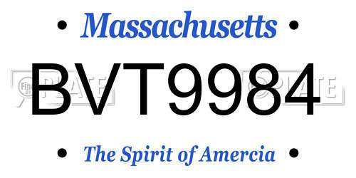 BVT9984 Massachusetts License Plate