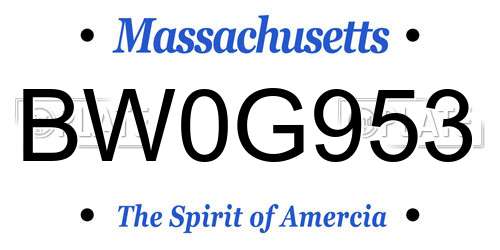 BW0G953 Massachusetts License Plate