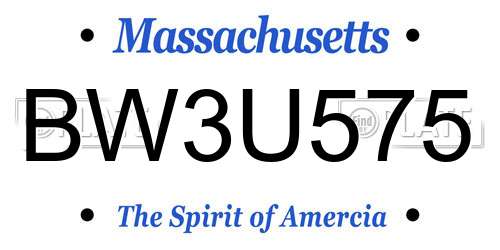 BW3U575 Massachusetts License Plate