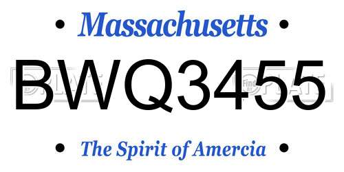 BWQ3455 Massachusetts License Plate
