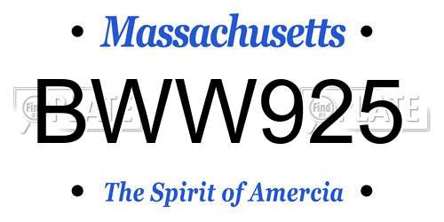 BWW925 Massachusetts License Plate