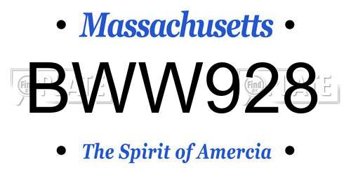 BWW928 Massachusetts License Plate