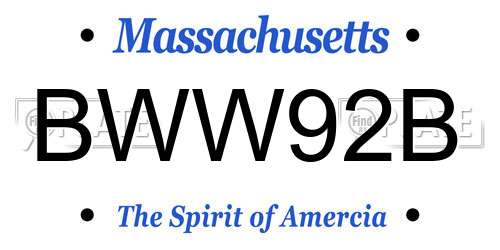 BWW92B Massachusetts License Plate