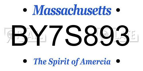 BY7S893 Massachusetts License Plate