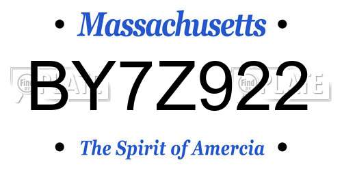 BY7Z922 Massachusetts License Plate