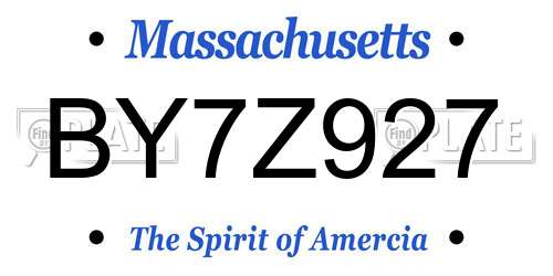 BY7Z927 Massachusetts License Plate