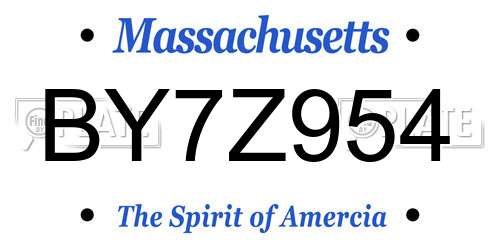 BY7Z954 Massachusetts License Plate