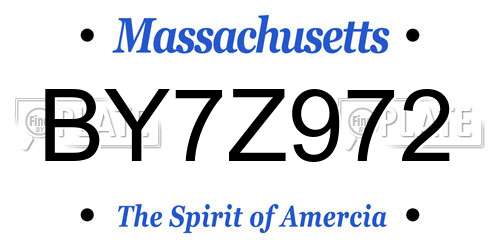 BY7Z972 Massachusetts License Plate