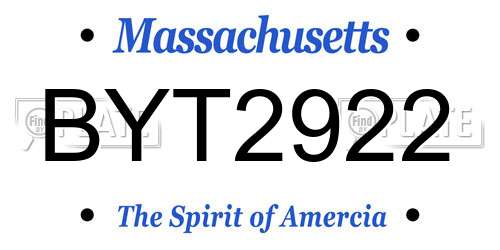 BYT2922 Massachusetts License Plate