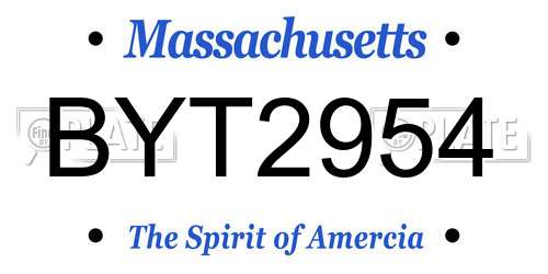 BYT2954 Massachusetts License Plate