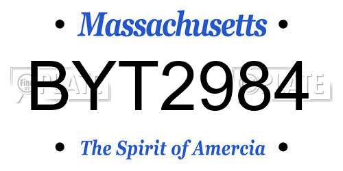 BYT2984 Massachusetts License Plate