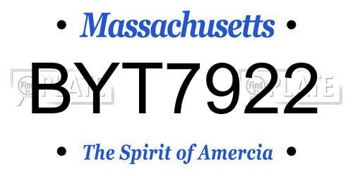 BYT7922 Massachusetts License Plate