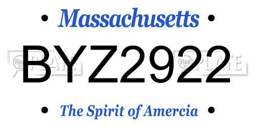 BYZ2922 Massachusetts License Plate