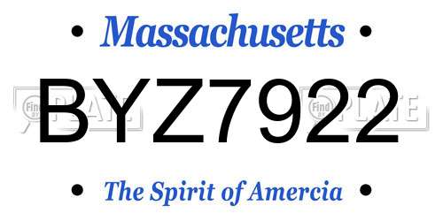 BYZ7922 Massachusetts License Plate