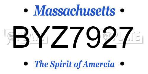 BYZ7927 Massachusetts License Plate