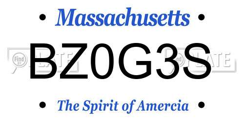 BZ0G3S Massachusetts License Plate