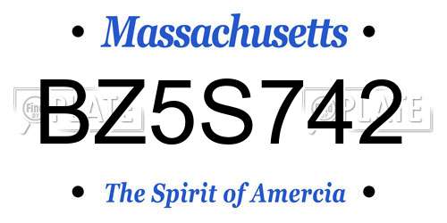 BZ5S742 Massachusetts License Plate