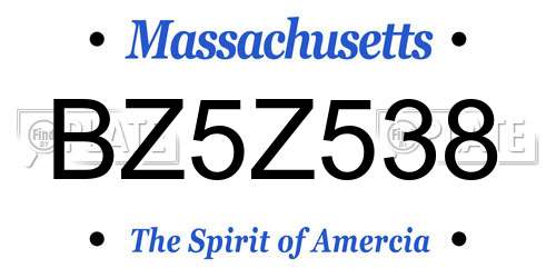 BZ5Z538 Massachusetts License Plate