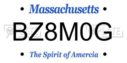 BZ8M0G Massachusetts License Plate
