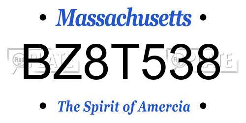 BZ8T538 Massachusetts License Plate