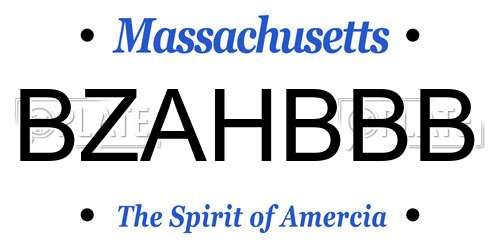 BZAHBBB Massachusetts License Plate