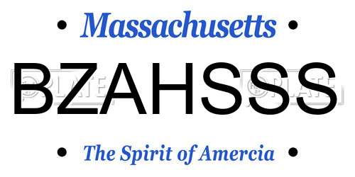 BZAHSSS Massachusetts License Plate