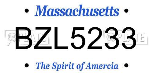 BZL5233 Massachusetts License Plate