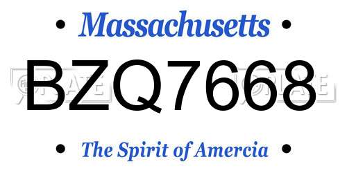 BZQ7668 Massachusetts License Plate