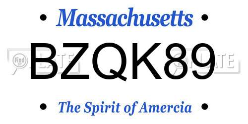 BZQK89 Massachusetts License Plate