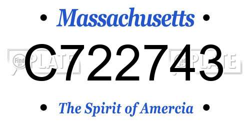 C722743 Massachusetts License Plate
