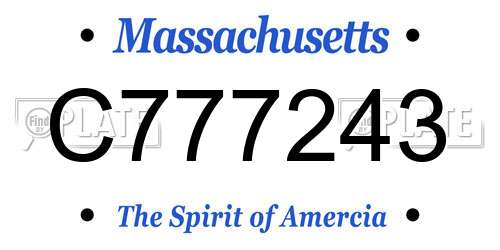 C777243 Massachusetts License Plate