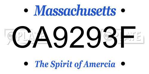 CA9293F Massachusetts License Plate