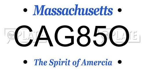 CAG85O Massachusetts License Plate