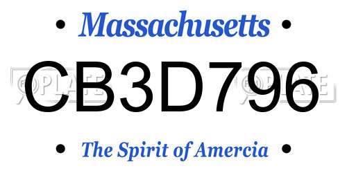 CB3D796 Massachusetts License Plate